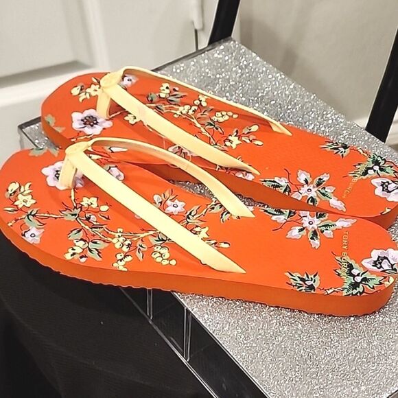 TORY BURCH Sandals - 8M US – LuxAnthropy Tory Burch Floral Burnt Orange Thong Sandals